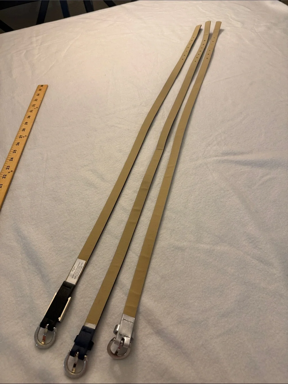 Set of Narrow Skinny Belts in Silver Navy & Black